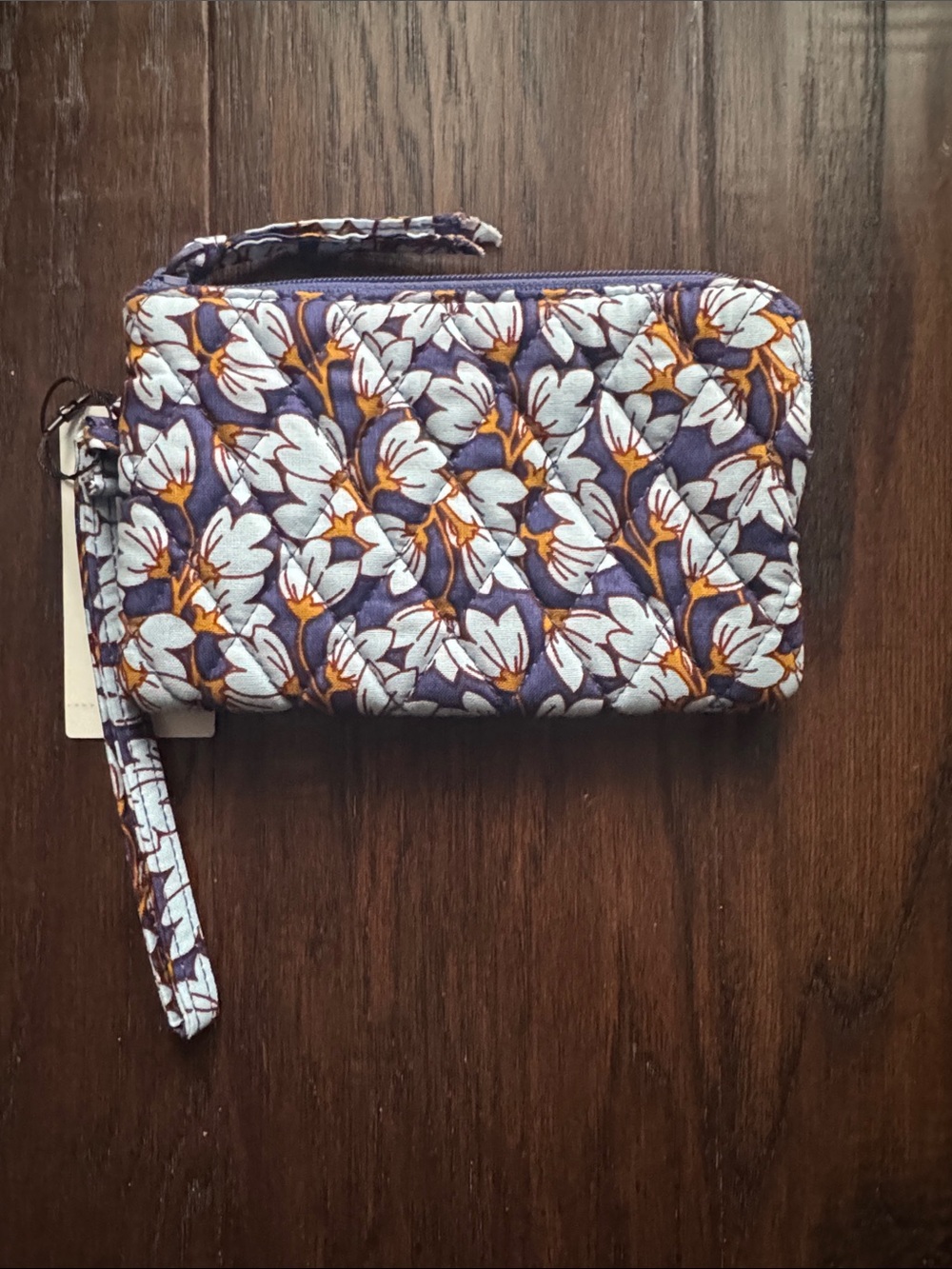 Vera Bradley Quilted Floral Wristlet in Purple, White and Orange